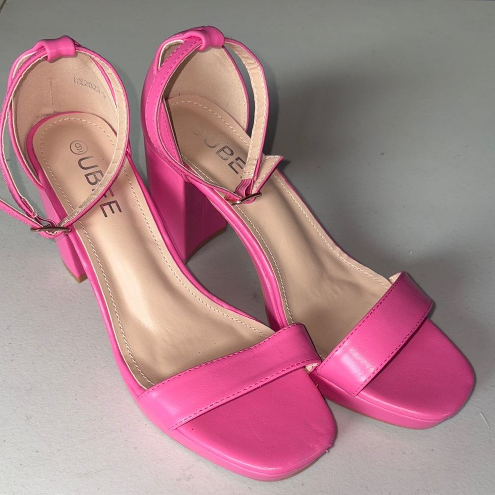 Qupid Hot Pink Block Heel Sandals